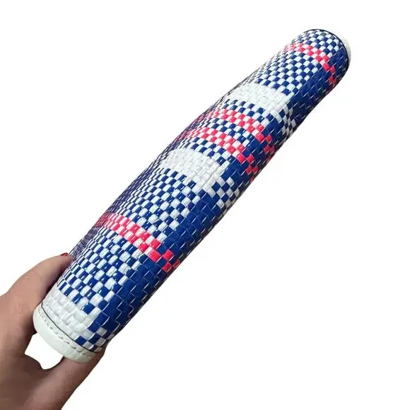 Kate spade clutch purse with dustbag blue white pink woven plaid front flap chic